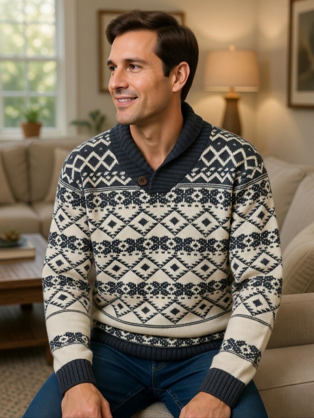 Projek Raw Men's Wool Blend Patterned Cottagecore Knit Sweater Size XL